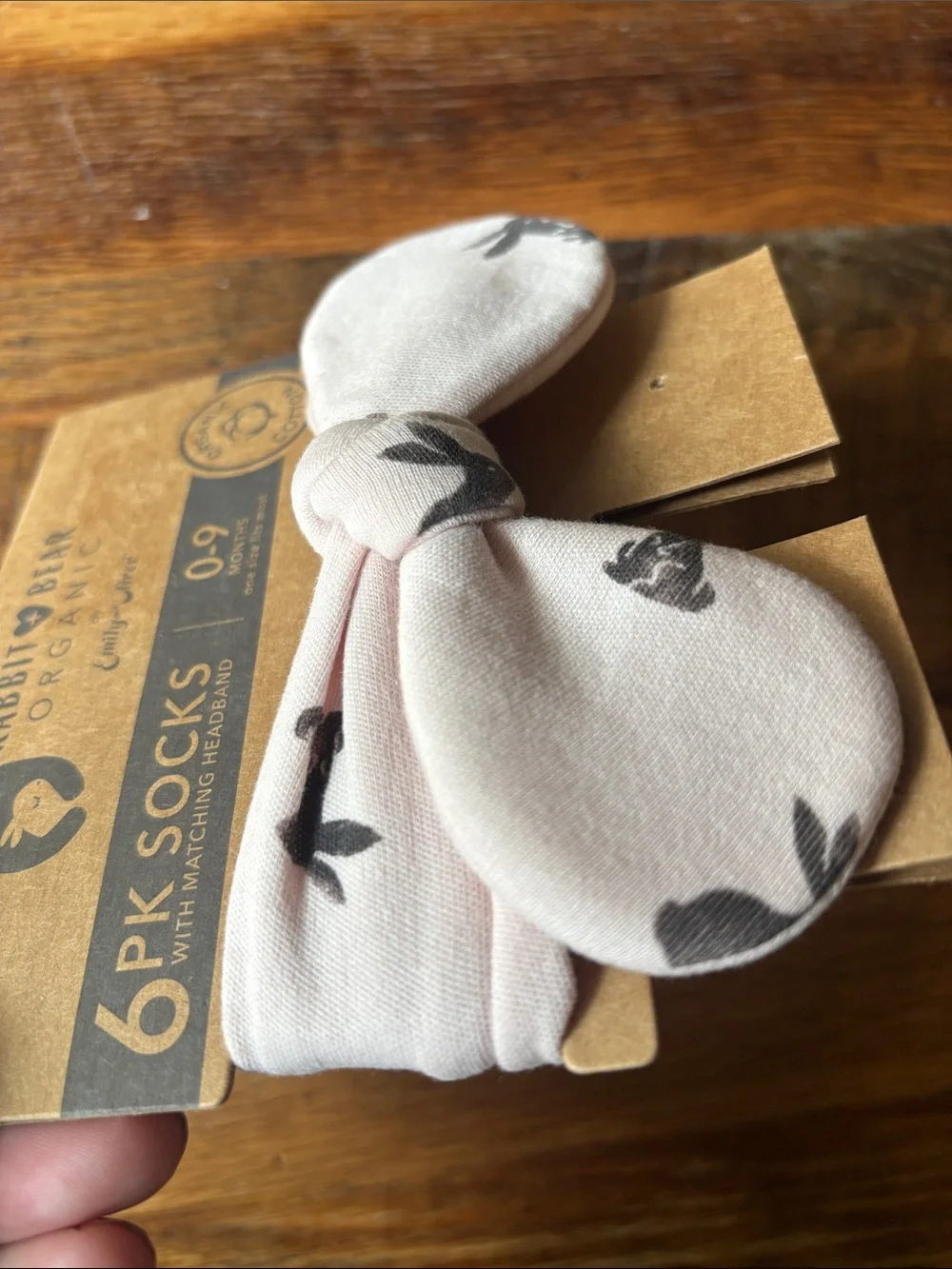 Rabbit & Bear Organic pink Baby Headband with Black Print 0-9 months